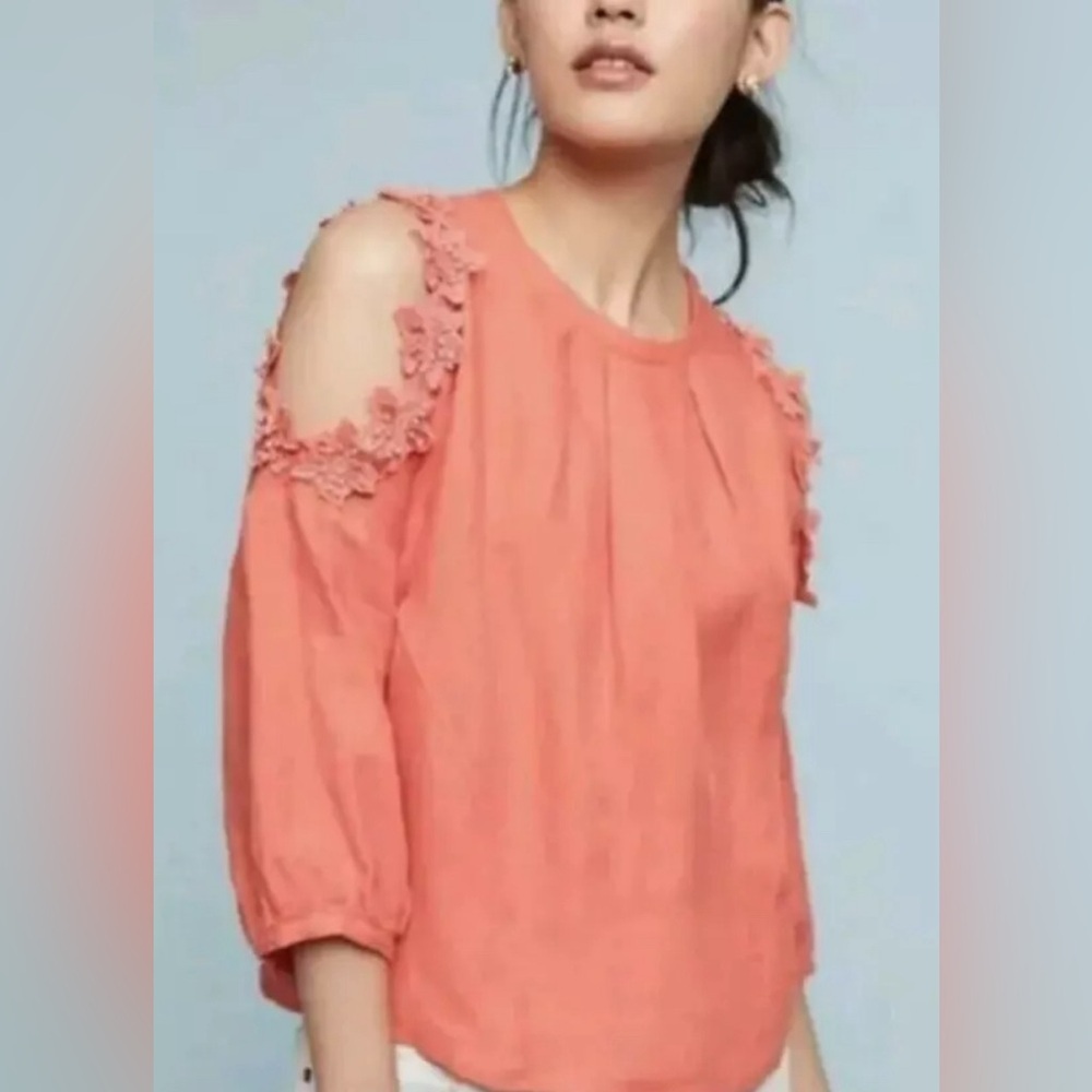 Anthropologie Coral Cold-Shoulder Blouse